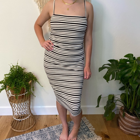billabong black and white striped dress Bateau Long Sleeves Sleek Sheath Work Dress – Loveiss